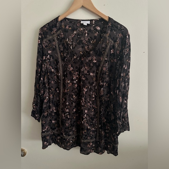 J. Jill Women's Peasant Blouse Floral Boho Cottagecore Fairy rayon size large - Picture 2 of 10